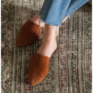 Jenni Kayne Suede Mules Pointed Toe Flats Saddle Brown 38.5 Size 8 Slip Ons
